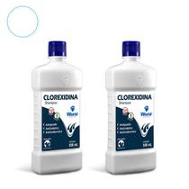 Kit 2 Shampoo Clorexidina World para Cães Gatos Antisséptico Pele Pelos