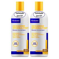 Kit 2 Shampoo Dermatológico Hexadene 500ml Virbac Cães Gatos