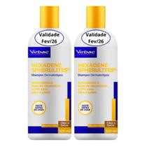 Kit 2 Shampoo Dermatológico Hexadene 500ml Virbac Cães Gatos