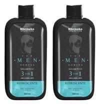 Kit 2 Shampoo For Men 3 Em 1 Cabelo E Corpo Rhenuks 400 Ml - Original Fórmula Premium