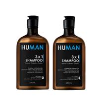 Kit 2 Shampoo Masculino 3x1 Barba Cabelo e Corpo Human 240ml