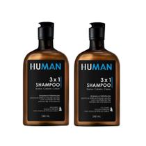 Kit 2 Shampoo Masculino 3x1 Barba Cabelo e Corpo Human 240ml