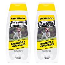 Kit 2 Shampoo Matacura Sarnicida e Antipulgas 200ml Tratamento Pets Melhor Shampoo Para Sarna