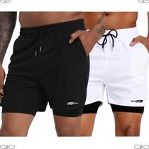 Kit 2 short 2 em 1 bermuda academia corrida treino fitness proteção uv+ - Black White Sport