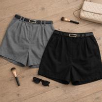 Kit 2 Short Alfaiataria Plus Size Feminino Viscolinho Cintura Alta Com Zíper Lateral Com Cinto Alfaiataria