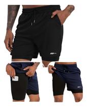 Kit 2 Short Bermuda 2 Em 1 Short Duplo Esportivo academia proteção uv+