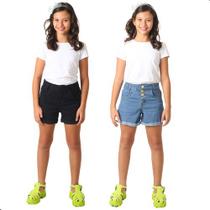 Kit 2 Short Bermuda Jeans Lycra Menina Infantil Juvenil