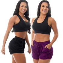 Kit 2 Short Corrida Feminino Treino Academia Esportivo Bolso Kit 2 Short Corrida Feminino Treino Academia Esportivo Bolso