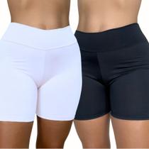 KIT 2 Short Cós Alta Qualidade Segunda Pele Bermuda Anágua Liso Feminina Cor:1 BRANCA 1 PRETATamanho:GG