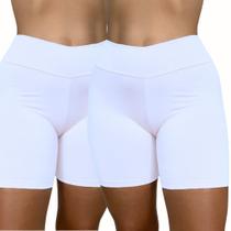 KIT 2 Short Cós Alta Qualidade Segunda Pele Bermuda Anágua Liso Feminina Cor:2 BRANCASTamanho:M