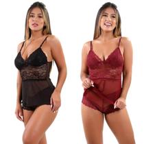 Kit 2 Short Doll Adulto Feminino Pijama Curto Renda Luxo Baby Doll