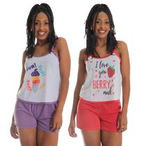 Kit 2 Short Doll Silk Frimodas Malha Estampada Feminino Adulto