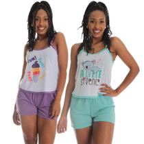Kit 2 Short Doll Silk Fristyle Malha Estampada Feminino Adulto