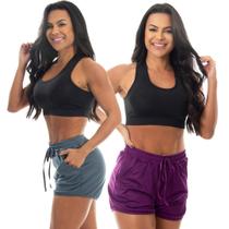 Kit 2 Short Esportivo Corrida Treino Academia Bolso Feminino