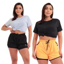 Kit 2 Short Feminino 2 em 1 Duplo Esportivo Academia Bolso