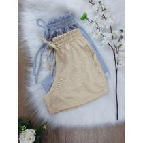 Kit 2 Short Feminino em Moletinho com Bolsos e Detalhe na Cintura Moda Casual