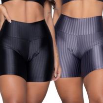 KIT 2 Short Fitness Ikat New Zig 3D Bella Fiore Poliamida Cós Alto Academia Treino Moda Feminina