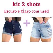 Kit 2 Short Hot Pants Jeans Feminino Destroeyd Barra Dobrada
