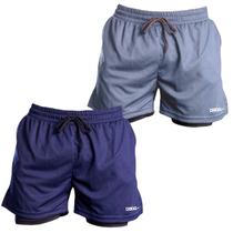 Kit 2 Short Masculino Academia Esportivo Com Segunda Pele Calção Corrida Fitness Treino