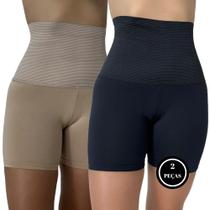 Kit 2 Short Modelador Anágua Cinta de Compressão Cós Alto - c8 KIT 2 ANDREIA PRETO E BEGE
