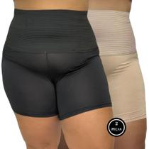 KIT 2 Short Modelador Plus Size Anágua Cinta de Compressão Cós Alto - c8 KIT 2 ANDREIA PRETO E BEGE