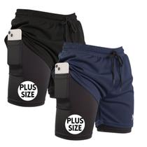 Kit 2 Short Plus Size 2 em 1 Fitness Masculino Conforto para Corrida Academia Kit 2 Short Plus Size 2 em 1 Fitness Masculino Conforto para Corrida Academia