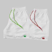 Kit 2 Short Praia Masculino Branco Com Coroa e Cordao Neon Kit 2 Short Praia Masculino Branco Com Coroa e Cordao Neon