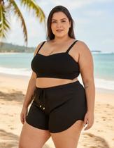 Kit 2 Short Praia Plus Size Feminino Tactel Com Elastano Banho Piscina Confortável Soltinho Ficar Em Casa
