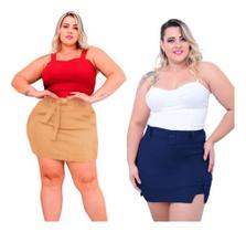Kit 2 Short Saia Moda Plus Size Cintura Alta Grande Verão