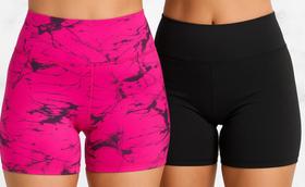 Kit 2 Shortinho Marmorizado + Liso Curto Tendência Feminina