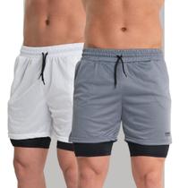 Kit 2 Shorts Academia Masculino 2em1 Drifit com ProteçãoUV Bolso Oculto Bermuda de compressão