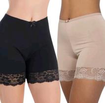 Kit 2 shorts anagua plus size microfibra e renda