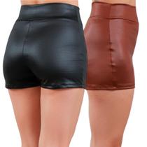 Kit 2 Shorts Básico Cirre material sintético Cintura Alta