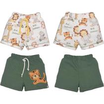 Kit 2 Shorts Bebê Menino Animais Estampados Verde Upi Uli Kit 2 Shorts Bebê Menino Animais Estampados Verde Upi Uli