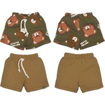 Kit 2 Shorts Bebê Menino Leão Estampado Verde Marrom Upi Uli Kit 2 Shorts Bebê Menino Leão Estampado Verde Marrom Upi Uli
