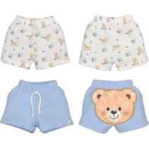 Kit 2 Shorts Bebê Menino Ursinho Bordado Azul Claro Upi Uli