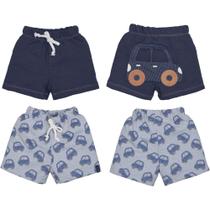 Kit 2 Shorts Bebê Menino Ursinhos Estampados Azul Upi Uli Kit 2 Shorts Bebê Menino Ursinhos Estampados Azul Upi Uli