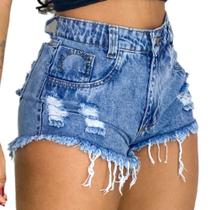 Kit 2 Shorts Bermuda Jeans Feminino Cintura Alta Destroyed Hot Pants - Nettshorts