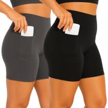 KIT 2 SHORTS Bermuda Leg Legging LISO com BOLSO Suplex Reforçado Fitness Academia Yoga 1054