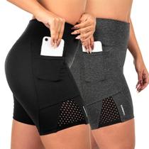 Kit 2 Shorts Com Bolso Feminino Corrida Suplex Tela