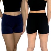 Kit 2 Shorts Femininos Curtos Justos Elástico Lisos Cores Sortidas Suplex Pp ao Plus Size