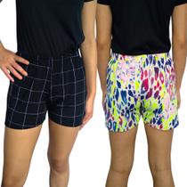 Kit 2 Shorts Femininos Curtos Soltinhos Elástico Estampas Sortidas Suplex PP ao Plus Size