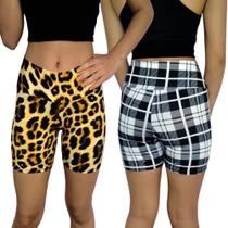 Kit 2 Shorts Femininos Meia Coxa Justos Cós Estampas Sortidas Suplex PP ao Plus Size Kit 2 Shorts Femininos Meia Coxa Justos Cós Estampas Sortidas Suplex PP ao Plus Size