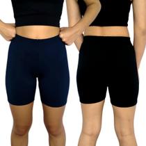 Kit 2 Shorts Femininos Meia Coxa Justos Elástico Lisos Cores Sortidas Suplex PP ao Plus Size