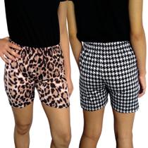 Kit 2 Shorts Femininos Meia Coxa Soltinhos Elástico Estampas Sortidas Suplex PP ao Plus Size Kit 2 Shorts Femininos Meia Coxa Soltinhos Elástico Estampas Sortidas Suplex PP ao Plus Size