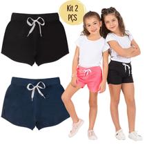 Kit 2 Shorts Infantil Juvenil Menina Algodão + Cotton Diversas Cores Roupa Feminina Criança Bermuda Verão Tamanho 04-16