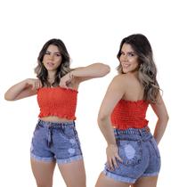 Kit 2 Shorts Jeans Feminino Adulto Luxo Rasgado Verão Casual Cintura Alta