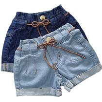Kit 2 Shorts Jeans Feminino Cintura Alta Infantil e Juvenil