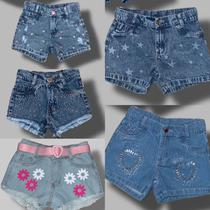 Kit 2 Shorts Jeans Stitch/Brilho/Estampada Menina Infantil e Juvenil com Regulagem no Cós Kit 2 Shorts Jeans Stitch/Brilho/Estampada Menina Infantil e Juvenil com Regulagem no Cós