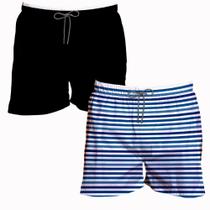 Kit 2 Shorts Masculino Basico e Estampado Preto Listrado Kit 2 Shorts Masculino Basico e Estampado Preto Listrado